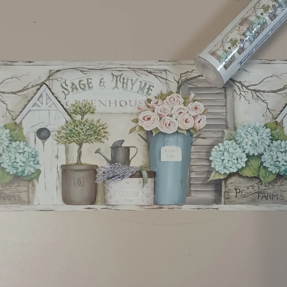 Wallpaper Border Greenhouse Sage & Thyme Light Gray